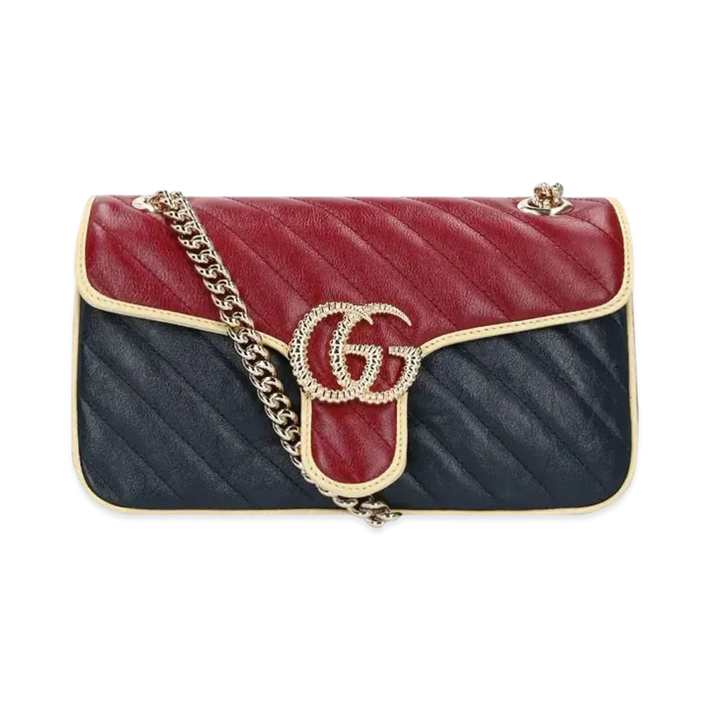 GUCCI GG Marmont Small Shoulder Bag "Blue/Red"