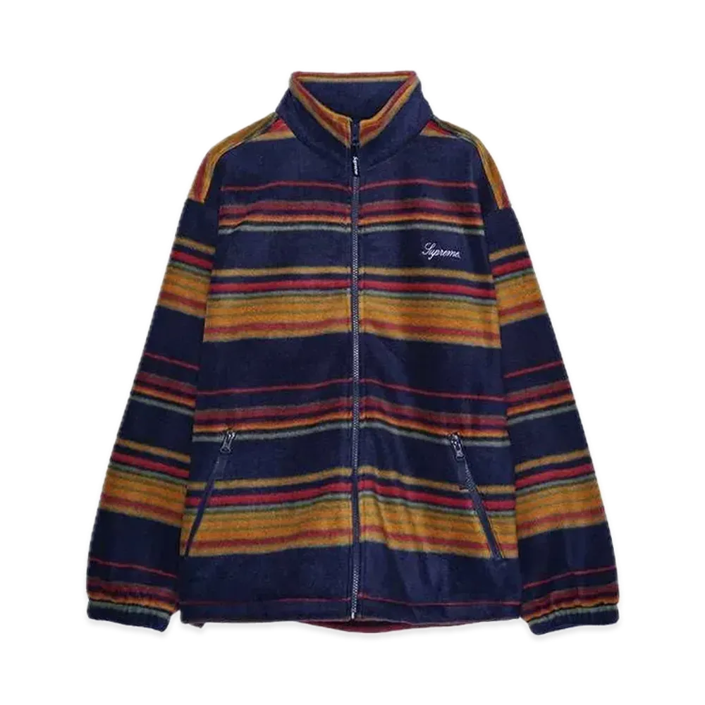 Supreme Stripe Zip Up Fleece Jacket "Navy"
