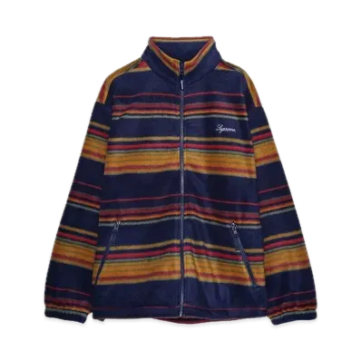 Supreme Stripe Zip Up Fleece Jacket "Navy"