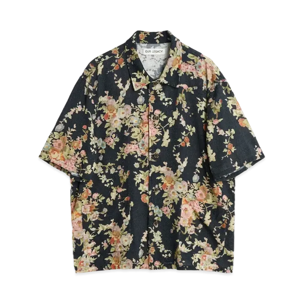 OUR LEGACY Elder Shirt Shortsleeve Tapestry Print "Black Floral"