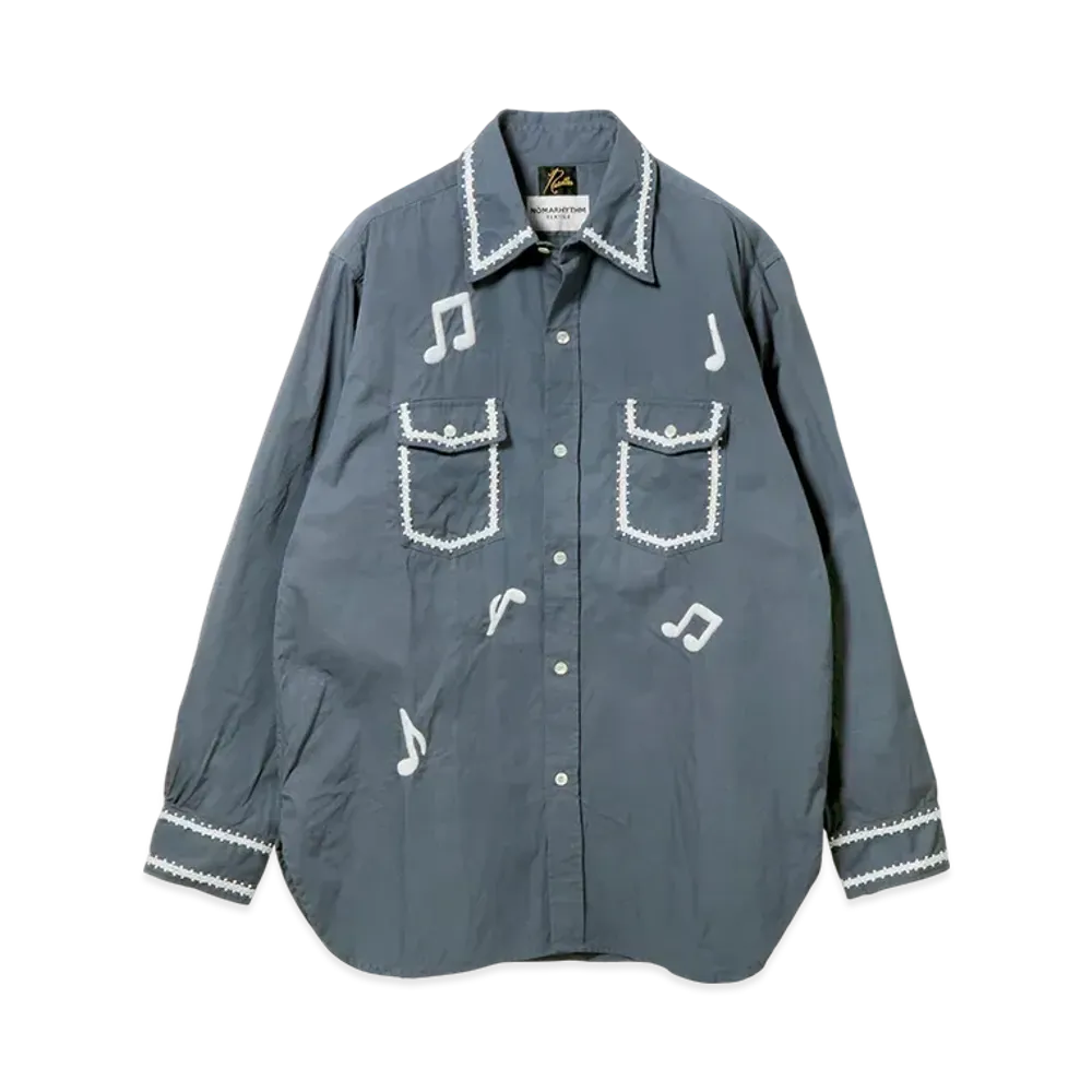 NEEDLES Work Shirt - Music Note / Hand Emb. "Blue"