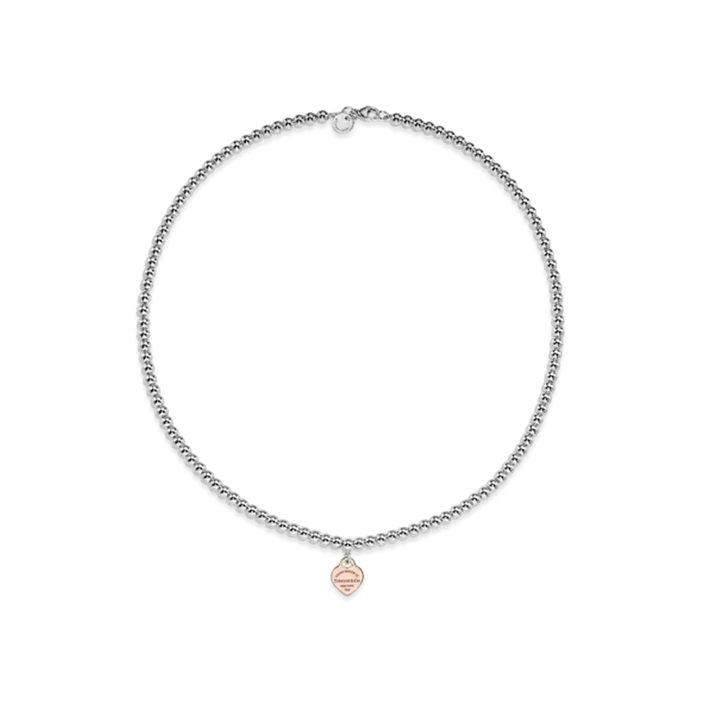 Tiffany & Co. Return to Tiffany Heart Tag Bead Necklace Mini 18K "Silver/Rose Gold"