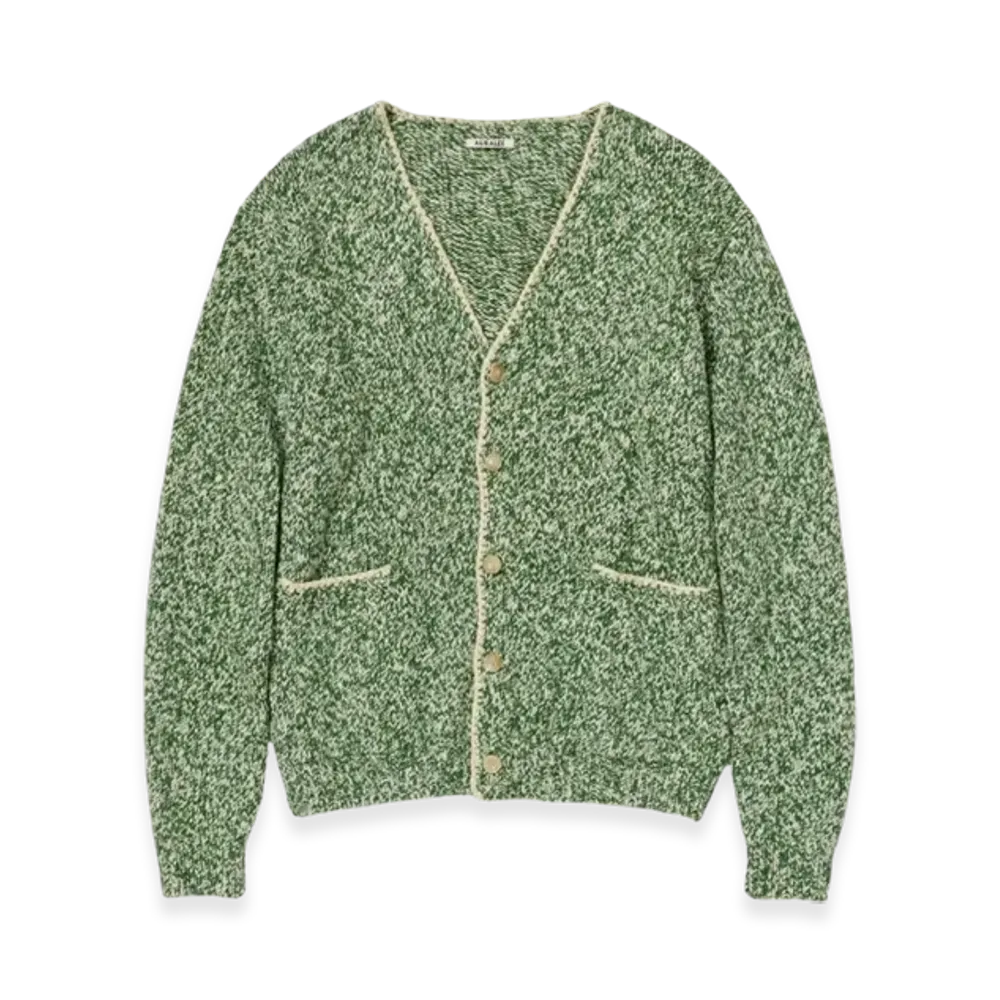 AURALEE Silk Wool Camel Mix Knit Cardigan "Mix Green"