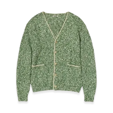 AURALEE Silk Wool Camel Mix Knit Cardigan "Mix Green"