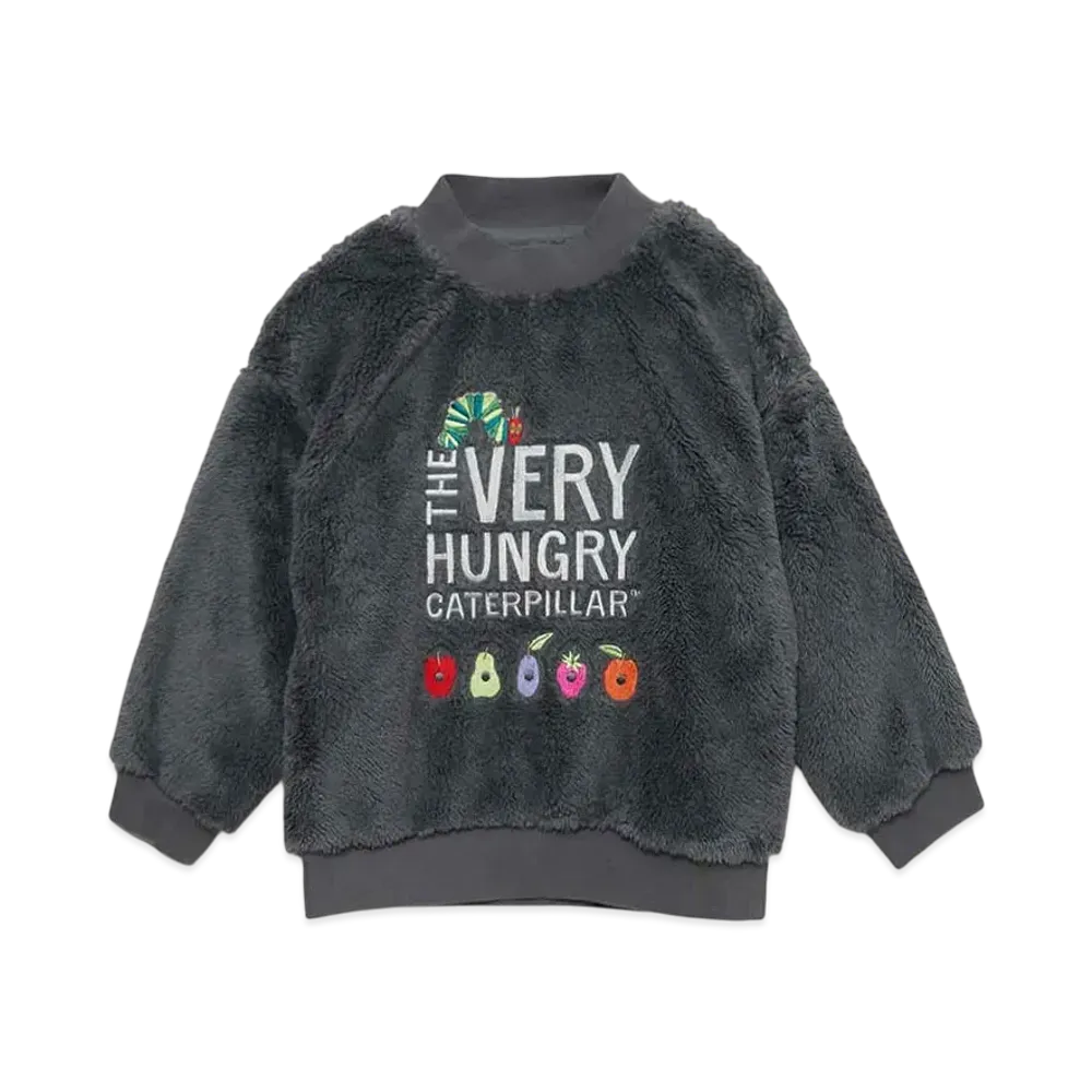 graniph x Eric Carle Very Hungry Caterpillar Logo Kids Fleece Mock Neck Sweat "Gray"