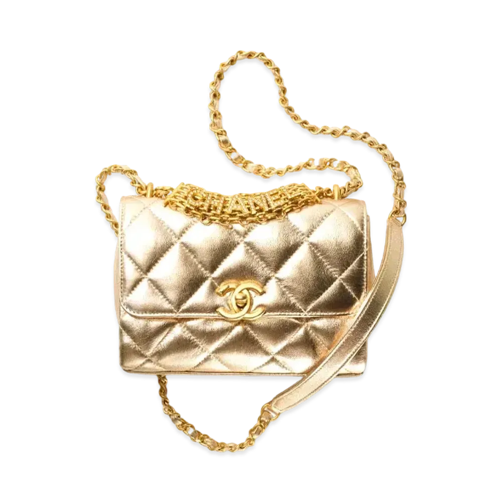 CHANEL Mini Flap Bag Metallic Lambskin & Stras "Gold"