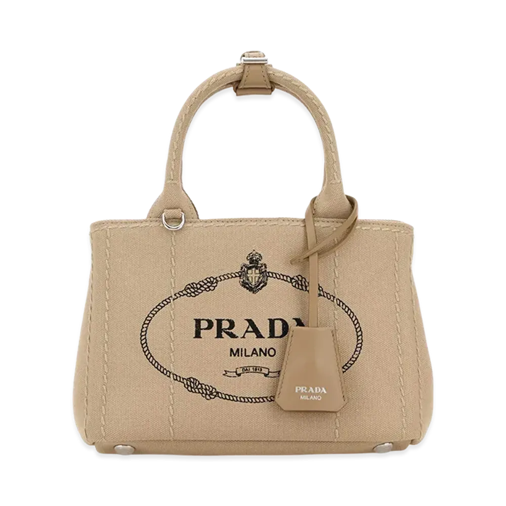 PRADA Women's Canvas Mini Jardinia Re Handbag "Beige"