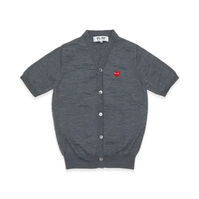 PLAY COMME des GARCONS V-Neck Short Sleeve Cardigan With Red Medium Emblem "Medium Gray"