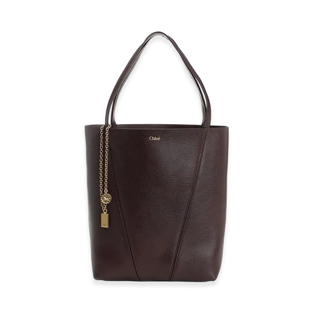 Chloe Women's Spin Large Hammered Leather Tote Bag "Dark Red"