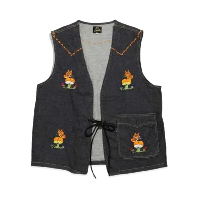 Needles P&M EMB. VEST - 10.5OZ C/L/PU DENIM "Indigo"