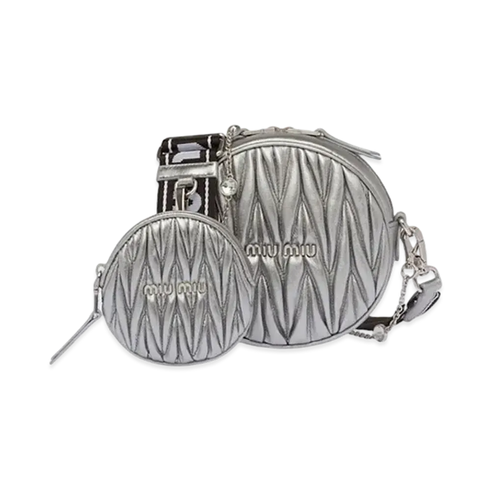 MIU MIU Materassenuppa Leather Shoulder Bag "Silver"