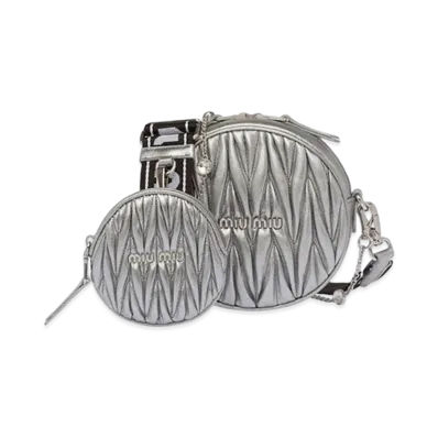 MIU MIU Materassenuppa Leather Shoulder Bag "Silver"