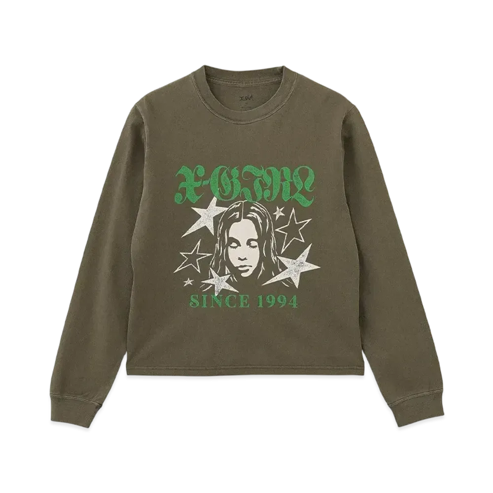 X-Girl Star And Face Logo Faded L/S Tee "Brown"
