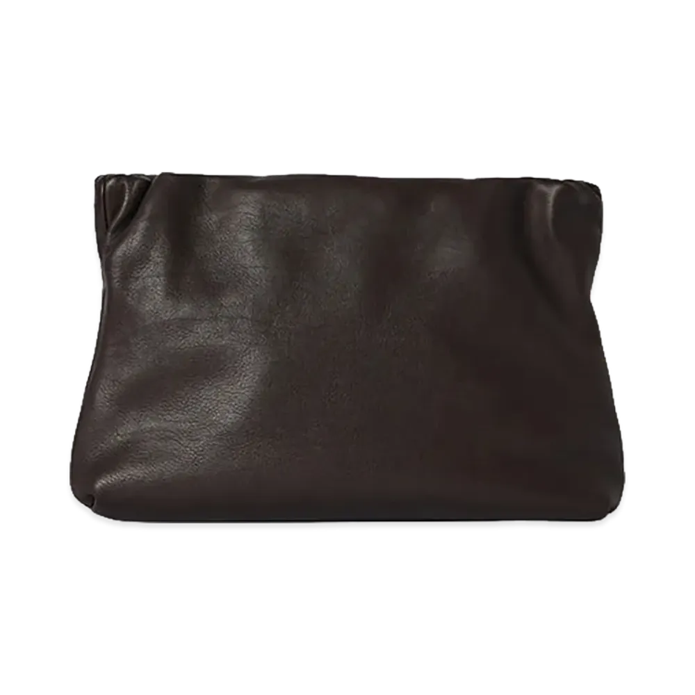 The Row Women's Bourse Leather Clutch Bag "Dark Brown"