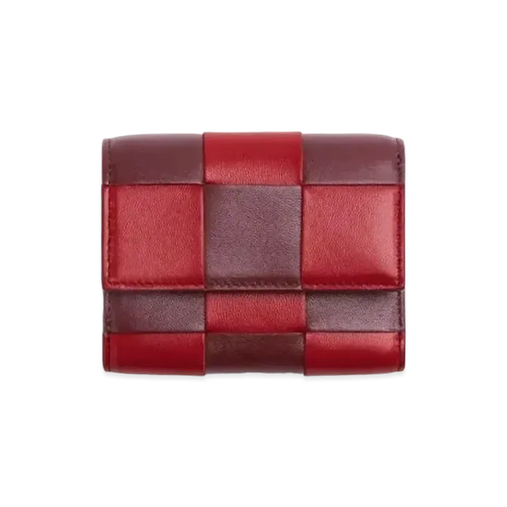 Bottega Veneta Casette Maxi Intrecciato Calfskin Zip Trifold Wallet "Apple Candy/Barolo"