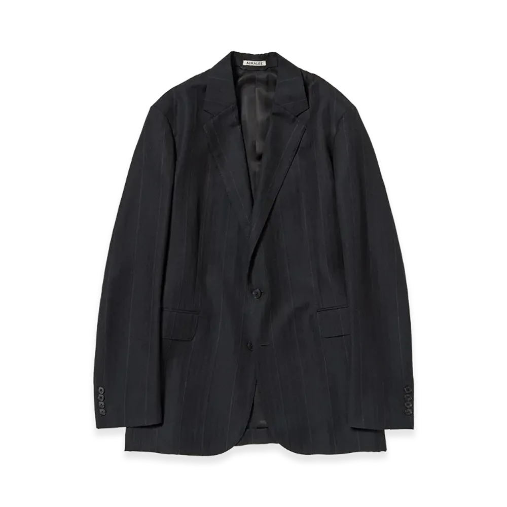 AURALEE Bluefaced Wool Jacket "Charcoal Navy Stripe"