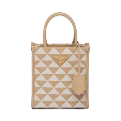 PRADA Symbole Embroidered Fabric Mini Bag "Beige/Chalk White"