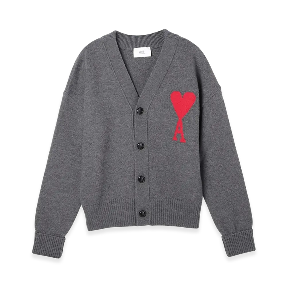 AMI PARIS ADC Cardigan "Grey/Red"