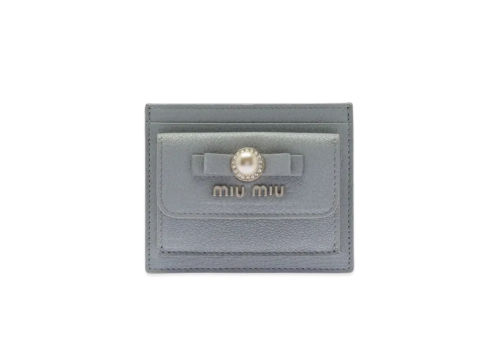 MIU MIU Madras Leather Card Holder "Cornflower Blue"