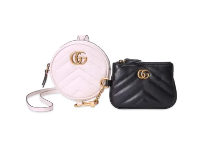GUCCI GG Marmont Coin Case & Key Case Chevron Quilting Leather "Black/White"
