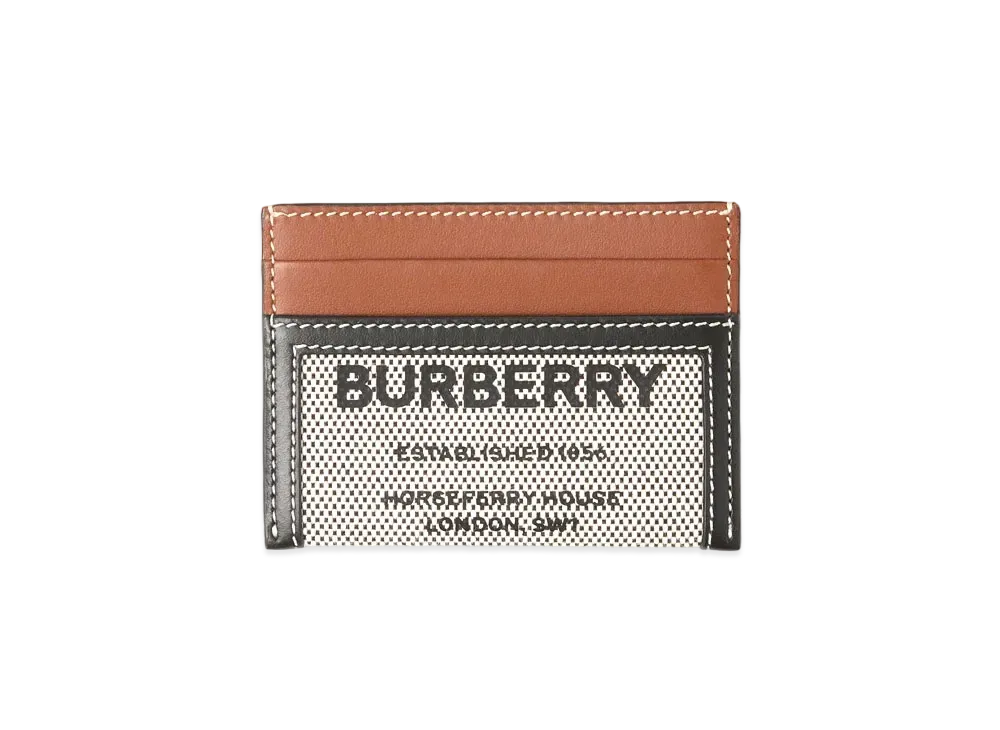 Burberry Horse Ferry Print Cotton Canvas & Leather Card Case "Brown/Black"