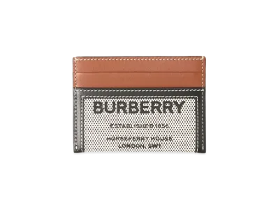 Burberry Horse Ferry Print Cotton Canvas & Leather Card Case "Brown/Black"