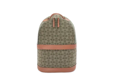 LOEWE Round Backpack In Anagram Jacquard And Calfskin "Khaki Green/Tan"