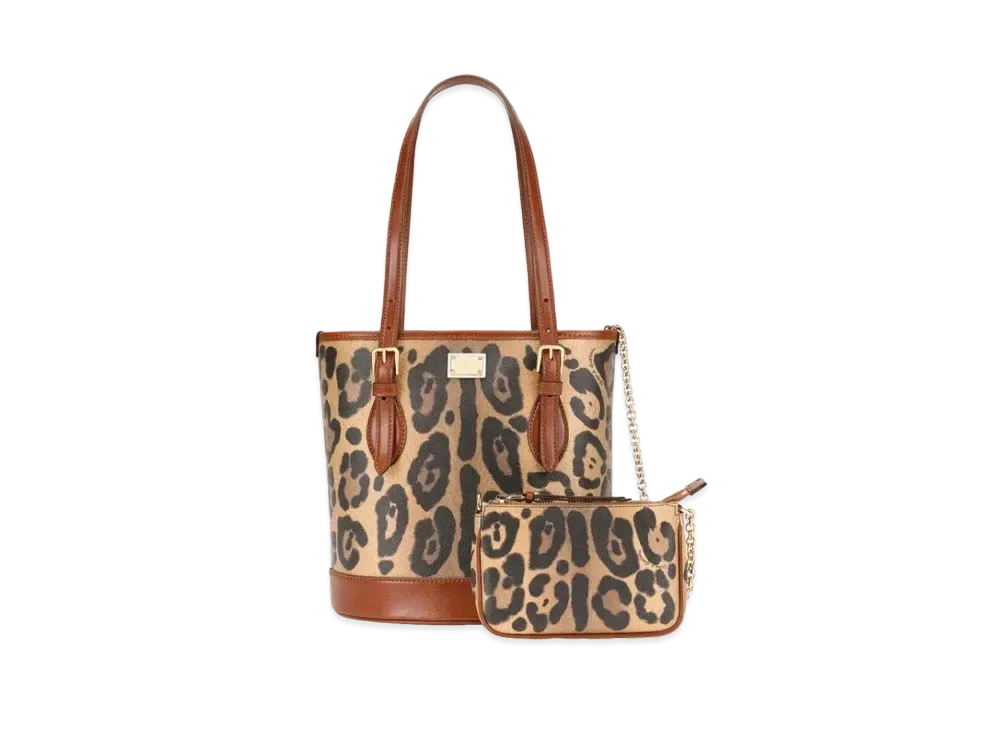 Dolce&Gabbana Bucket Bag Crespo Leopard Printed Logo Plate "Multicolor"