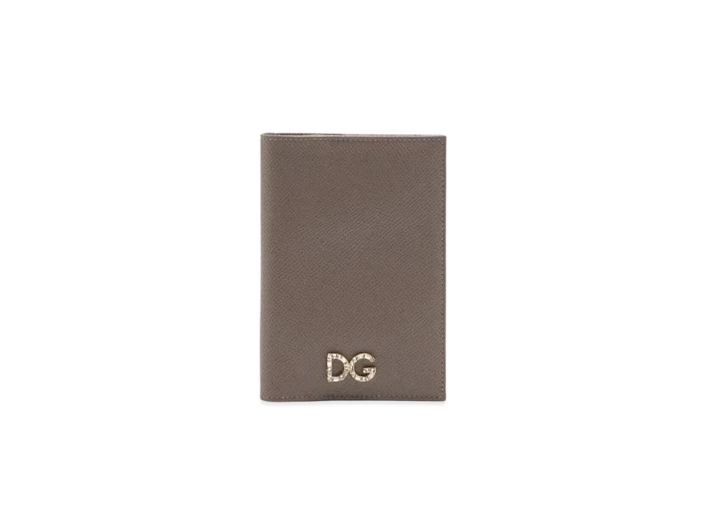 Dolce&Gabbana Passport Holder Calfskin DG Crystal "Brown"