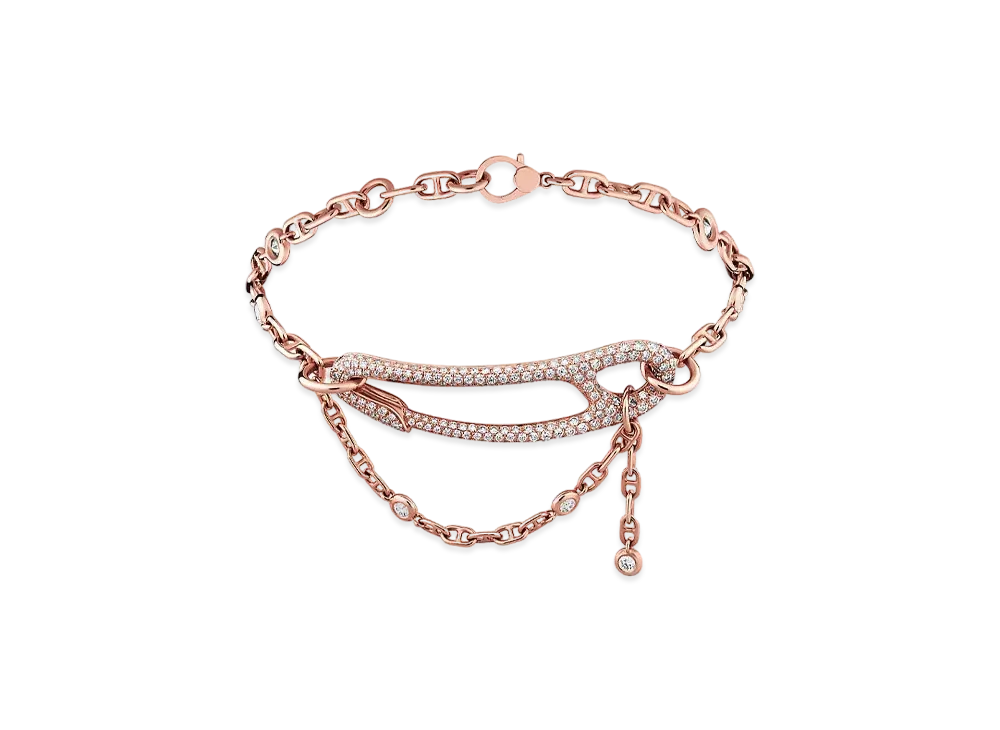 Hermes Chaine D'ancre Punk Bracelet MM "Pink Gold/Diamond 214"