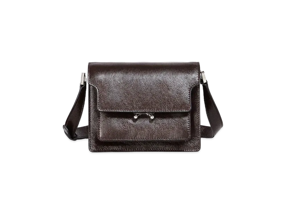 Marni Brown Calfskin Mini Trunk Soft Shoulder Bag "Black Earth"