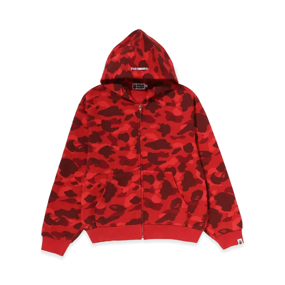 A BATHING APE Color Camo Heavy Washed Cropped Fit Zip Hoodie "Red"