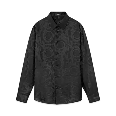 Versace Barocco Jacquard Silk-Blend Shirt "Black"