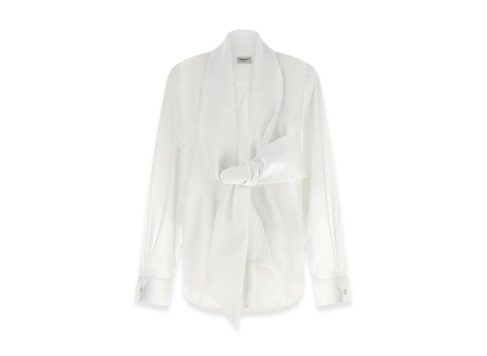 Saint Laurent Women's Cotton Poplin Shirt With Lavalliere Collar "White"