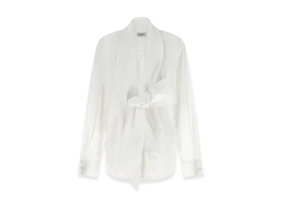 Saint Laurent Women's Cotton Poplin Shirt With Lavalliere Collar "White"