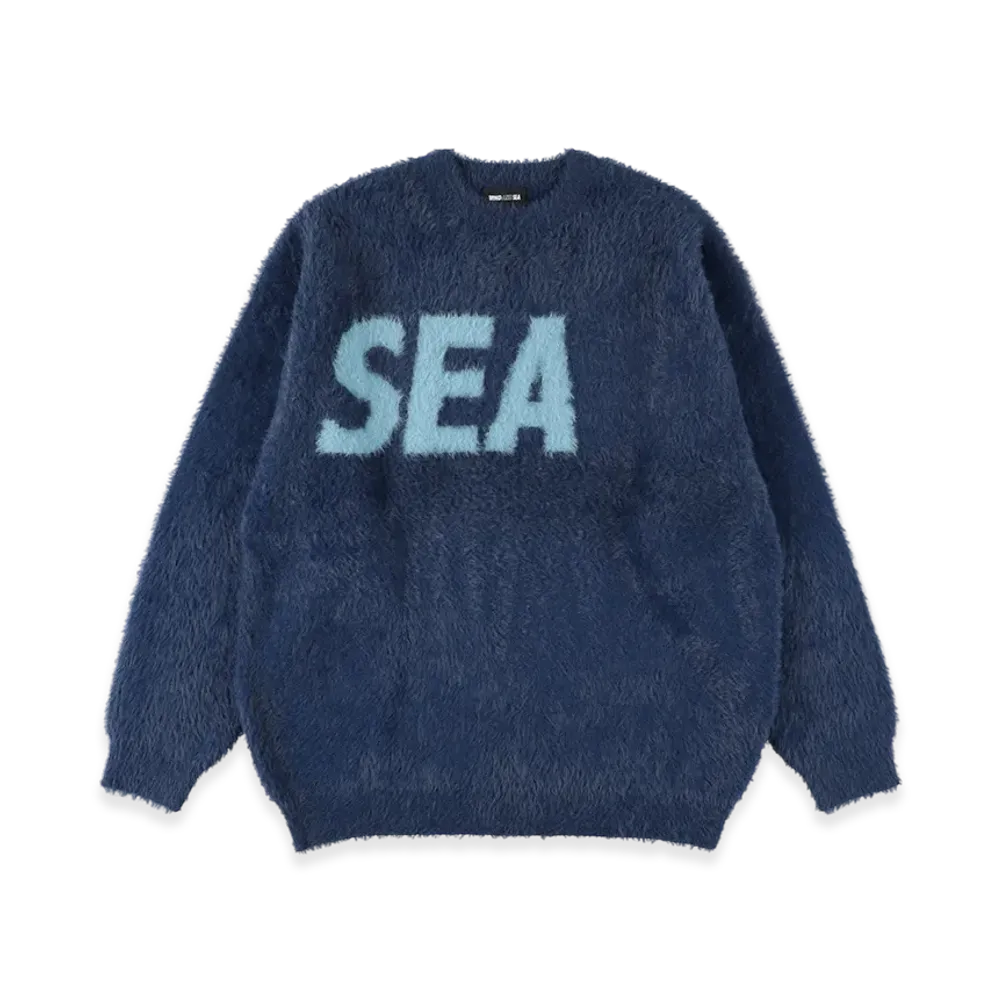 WIND AND SEA Shaggy BIGSEA Knit Sweater "Navy"