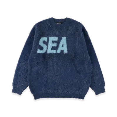 WIND AND SEA Shaggy BIGSEA Knit Sweater "Navy"