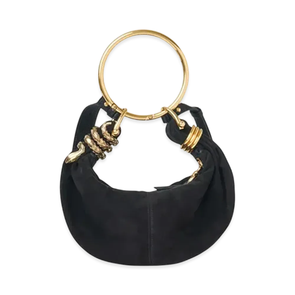 Chloe Small Bracelet Hobo Bag In Suede Leather "Black"