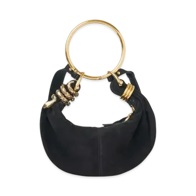 Chloe Small Bracelet Hobo Bag In Suede Leather "Black"