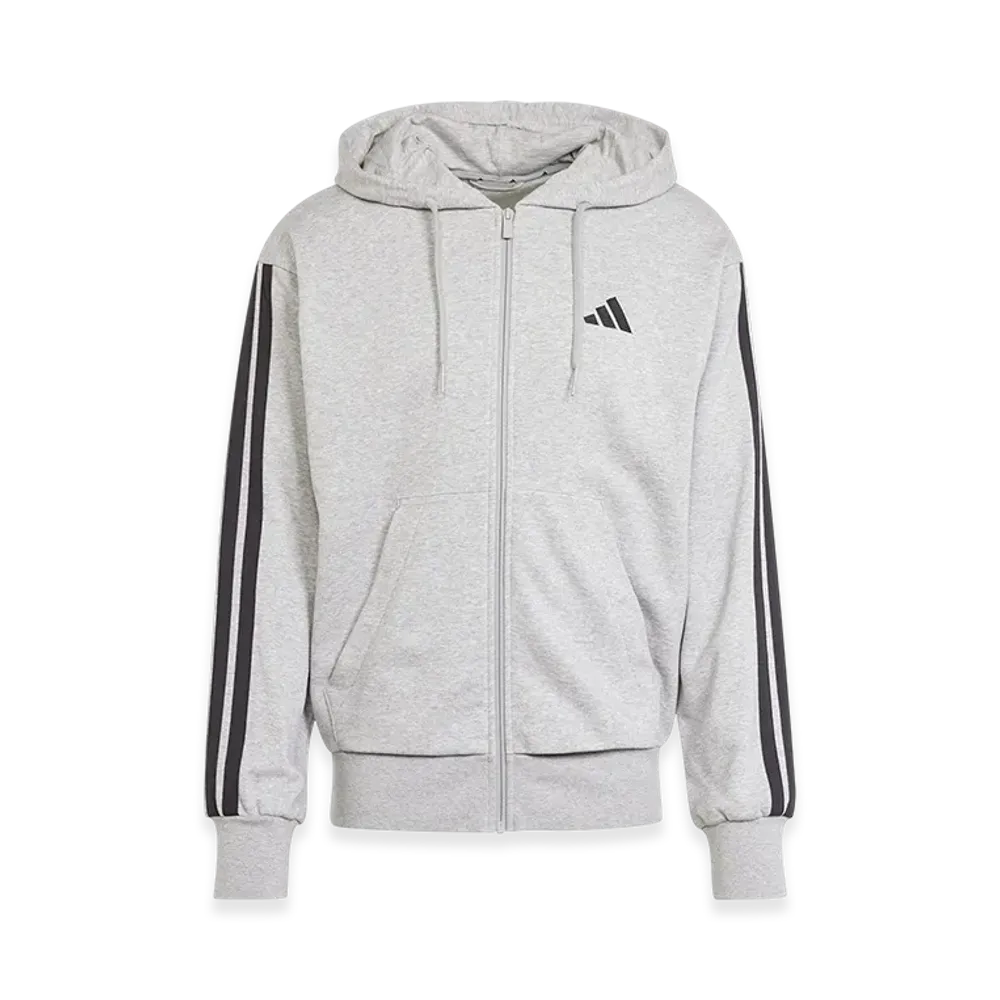 adidas Essentials Three Stripes French Terry Full-Zip Hoodie "Medium Grey Heather/Black"