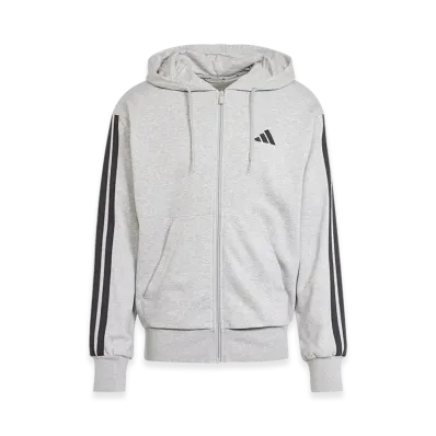 adidas Essentials Three Stripes French Terry Full-Zip Hoodie "Medium Grey Heather/Black"
