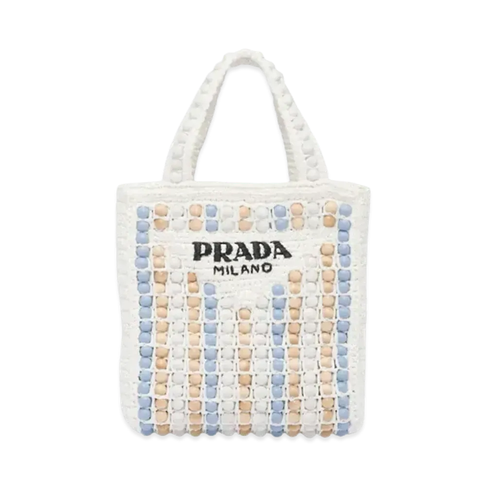 PRADA Raffia x Wood Tote Bag "White"