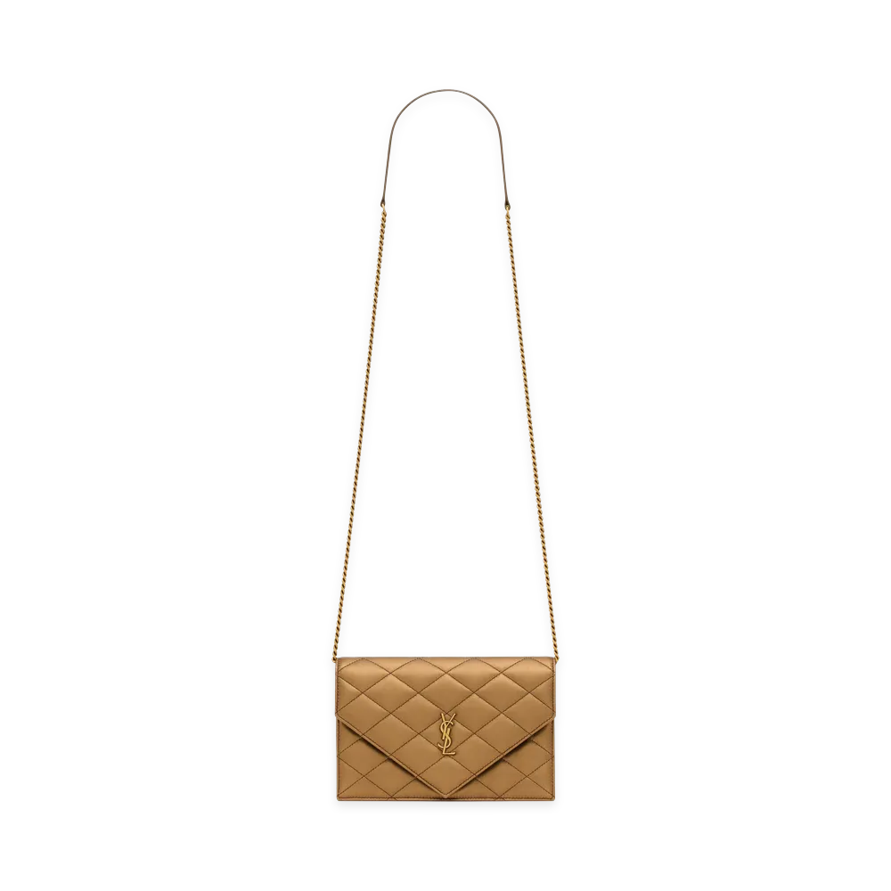 Saint Laurent Women's Paris Chain Wallet In Metallic Leather "Brown"