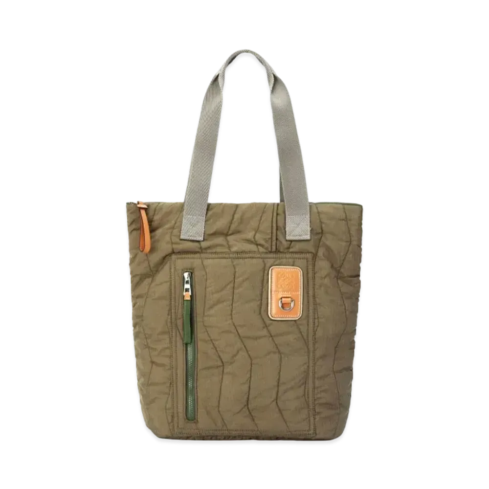 LOEWE Shopper In Upcycled Quilted Textile "Dark Olive Green"