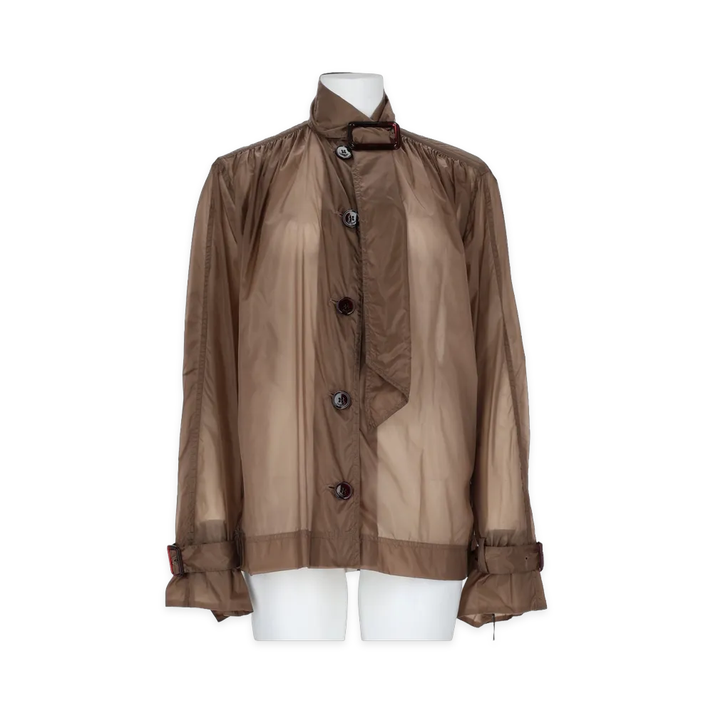 Saint Laurent Women's Blusa in Nylon Con Collo Lavalliere "Beige"