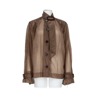 Saint Laurent Women's Blusa in Nylon Con Collo Lavalliere "Beige"