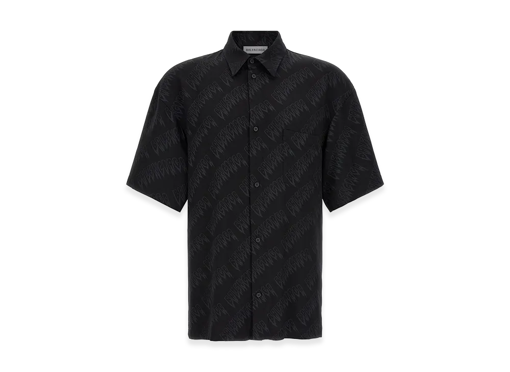 BALENCIAGA Fluid Viscose Shirt With Allover Logo "Black"