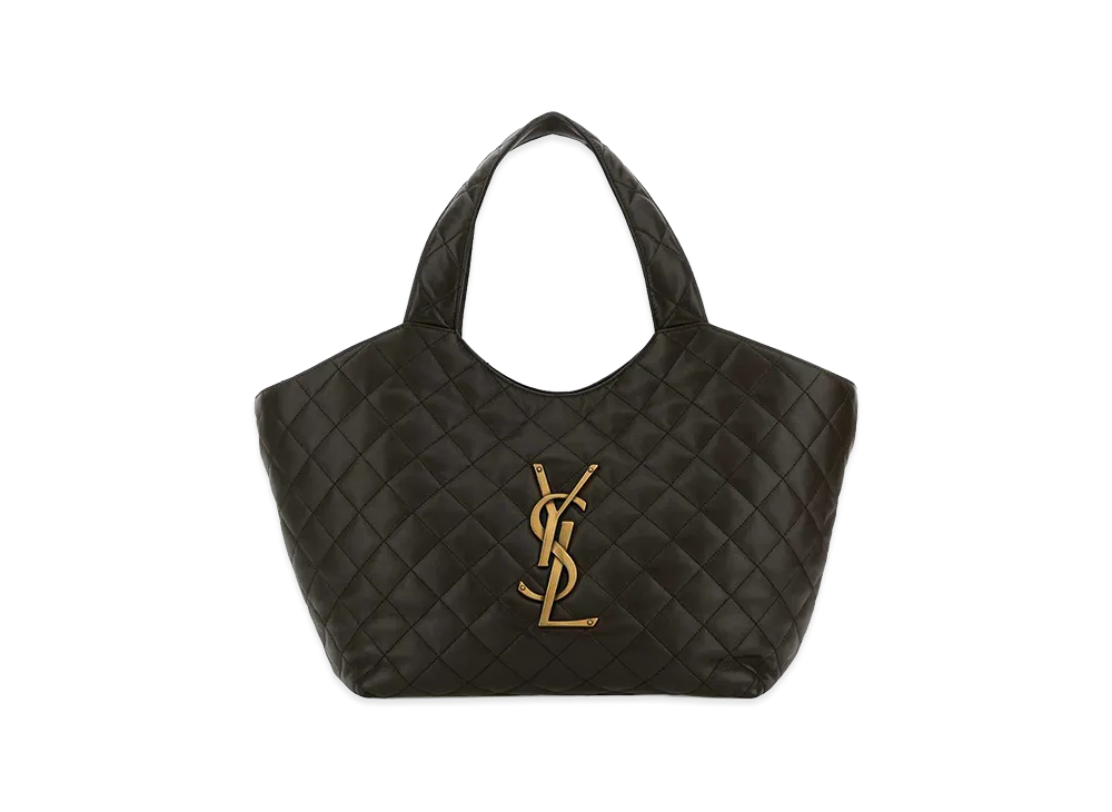 Saint Laurent Women's Charcoal Nappa Medium Icare Shopping Bag "Green"