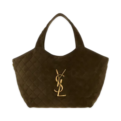Saint Laurent Women's Suede Medium Icare Shopping Bag "Green/Mud"
