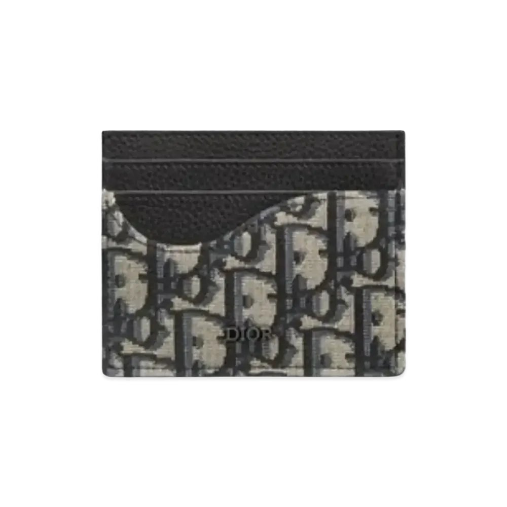 Dior Saddle Card Holder Grained Calfskin Marquetry with Dior Oblique Jacquard "Beige/Black"